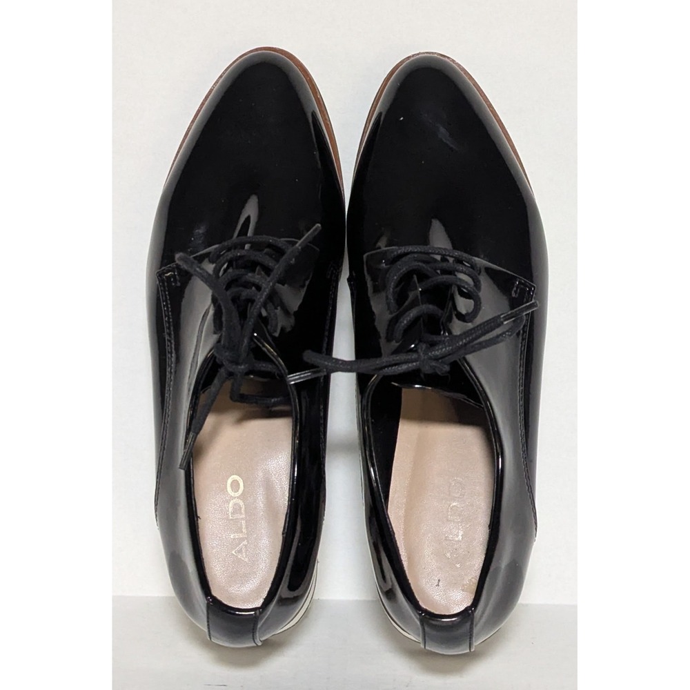 Aldo Women's Ereillan Oxfords Black Size 6.5M Faux Patent Leather Lace Ups - Picture 3 of 10